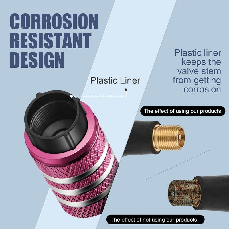 DECURCAR Tire Valve Stem Cap Cover - (5 Pack) Tire Air Cap Metal with Plastic Liner Corrosion Resistant Leak-Proof Rock and Roll for Car Truck Motorcycle Bike Pink - Image 2